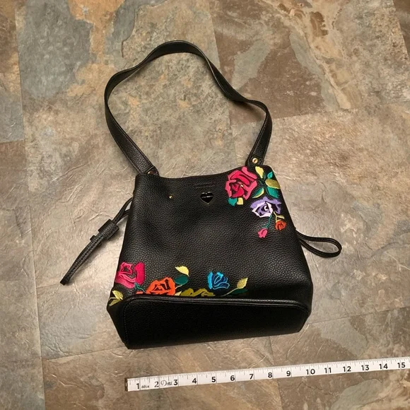 Betsey Johnson black and multi floral embroidered bag - Picture 2 of 5